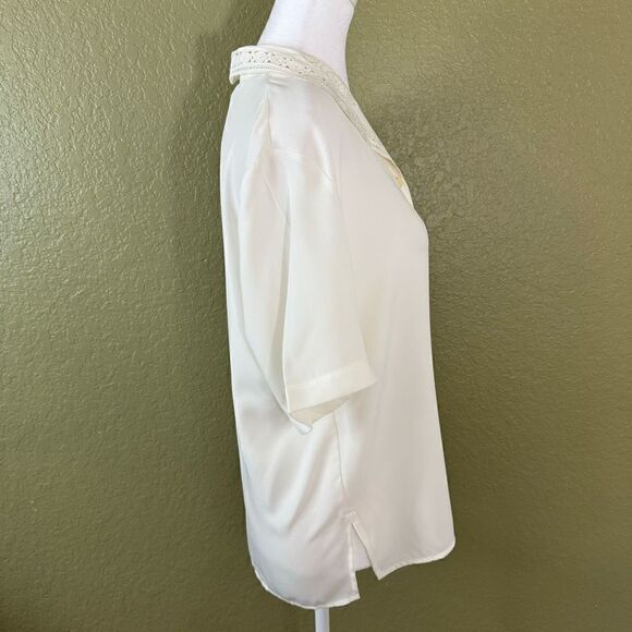 Vintage Lord & Taylor Women’s 4 Embroidered Lace Button Down Shirt Top Pearl - Picture 4 of 7